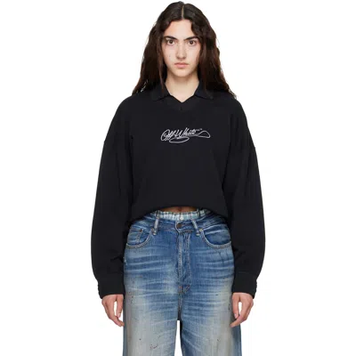 Off-white Black Embroidered Script Crop Polo