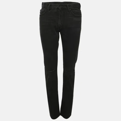 Pre-owned Off-white Black Faded Distressed Denim Slim Fit Jeans Xs