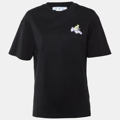 Pre-owned Off-white Black Floral Print Cotton Crew Neck T-shirt M