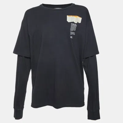 Pre-owned Off-white Black Graphic Print Cotton Jersey Long Sleeve T-shirt L