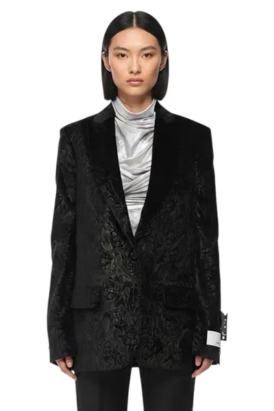 Off-white Black Jacquard Notched Lapel Blazer