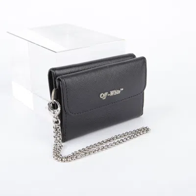 Off-white Black Leather Logo Chain Strap Wallet