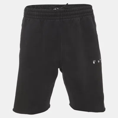 Pre-owned Off-white Black Logo Embroidered Cotton Jersey Shorts L