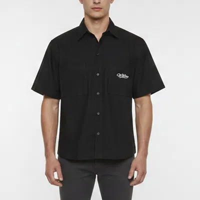 Pre-owned Off-white Black Logo Embroidered Poplin Bowling Shirt M