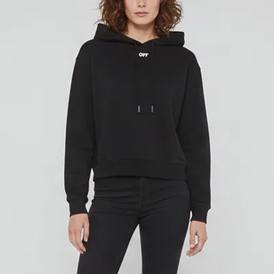 Pre-owned Off-white Black Logo Print Cotton Knit Cropped Hooded Sweatshirt S