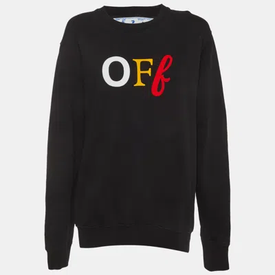 Pre-owned Off-white Black Logo Print Cotton Knit Oversized Sweatshirt S