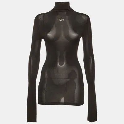 Pre-owned Off-white Black Logo Print Jersey Turtleneck Top Xxs