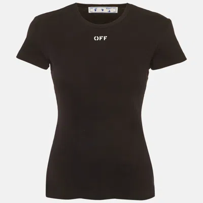 Off-white Black Logo Print Rib Knit T-shirt In Brown