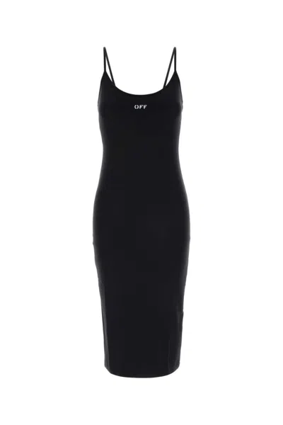 Off-white Black Logo Scoop Neck Midi Dress In Yellow