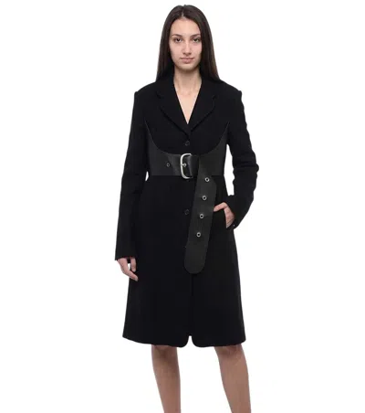 Off-white Black Notched Lapel Trench Coat