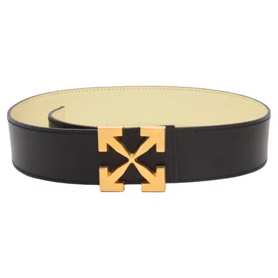Pre-owned Off-white Black  Leather Logo Belt Size Us S
