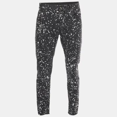 Pre-owned Off-white Black Paint Splattered Denim Skinny Jeans L/waist 36"