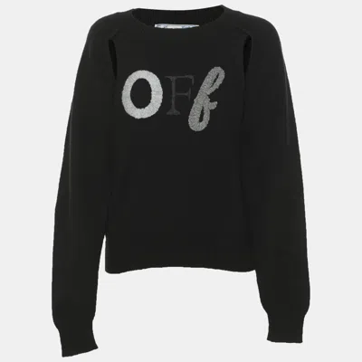 Pre-owned Off-white Black Rib Knit Logo Embroidered Sweater S