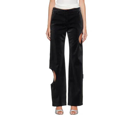 Off-white Black Velvet Coated Meteor Faux-leather Pants In Black-black