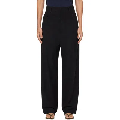 Off-white Black Wool Double Over Trousers In Black/black