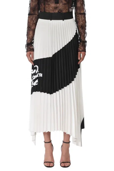 Off-white Blackwhite Pleated Calf Length Skirt In White