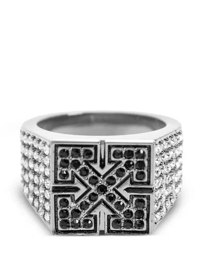 Off-white Bling Strass Arrow Ring In Metallic