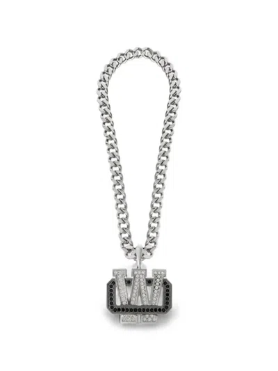 Off-white Bling Strass Curb Chain Necklace In Transparent