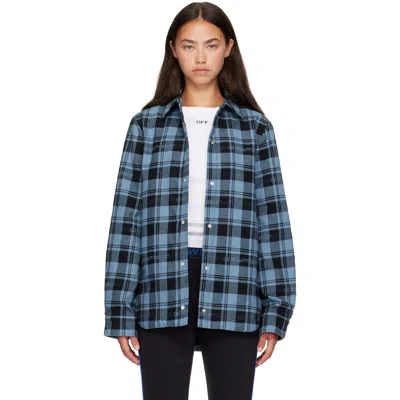 Off-white Blue Check Flannel Shirt In Citadel Black