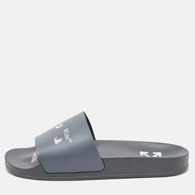 Off-white Blue Leather Logo Pool Slide Flats In Gray
