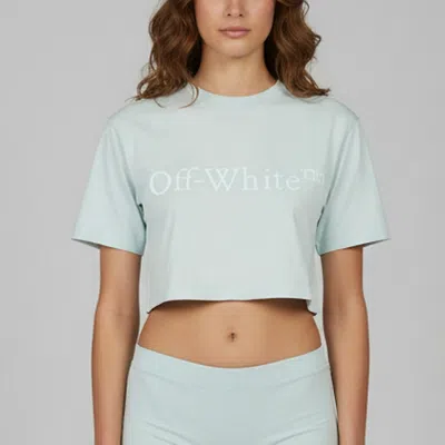 Pre-owned Off-white Blue Logo Graphic Jersey Cropped T-shirt Xs