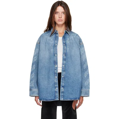 Off-white Paisley-print Denim Shirt In Blue