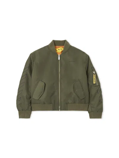 Off-white Bookish Diagonal Bomber Jacket In Green
