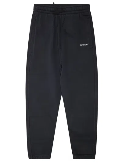 Off-white Bookish Diagonal Print Trousers For Kids In Black
