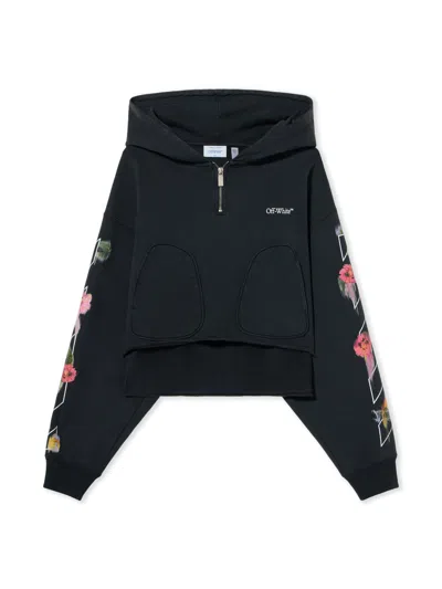 Off-white Bookish Flower Poket Crop Hoodie In Blue