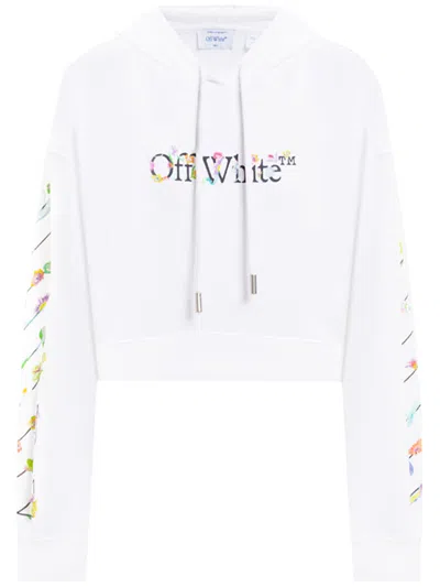 Off-white White Bookish Glowing Flower Cotton Hoodie