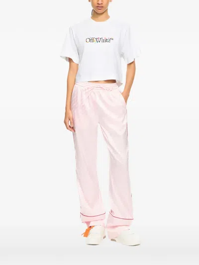 Off-white Cropped Cotton T-shirt With Floral Print And Relaxed Fit In White