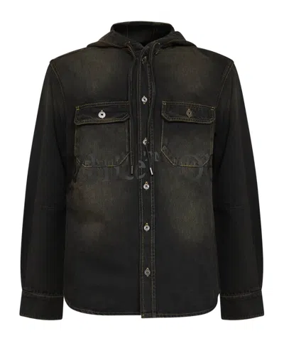 Off-white Bookish Hooded Denim Jacket In Black