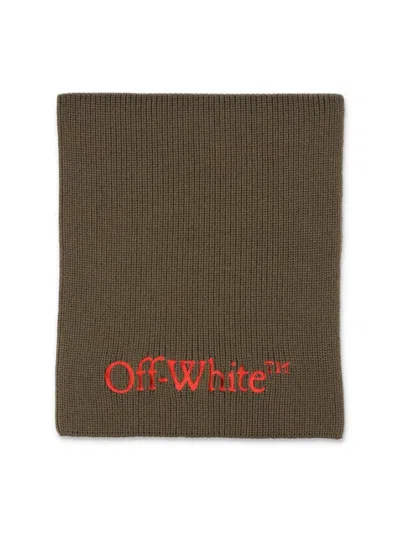 Off-white Bookish Logo Knit Wool Scarf In Green