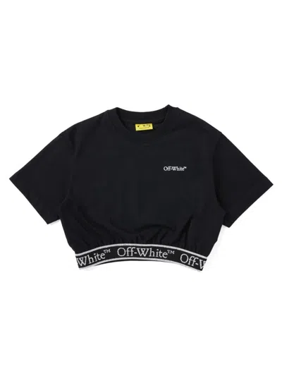 Off-white Bookish Logoband Crop Tee For Kids In Black