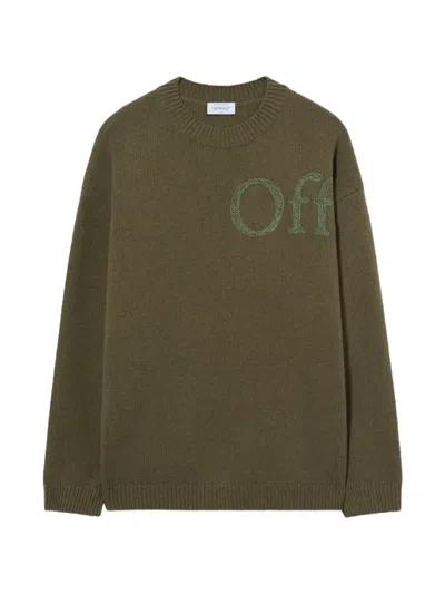 Off-white Bookish Logo-patch Sweater In Green