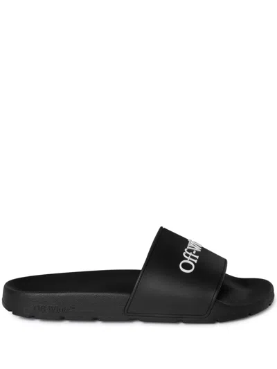 Off-white Bookish Logo-print Slides In Black