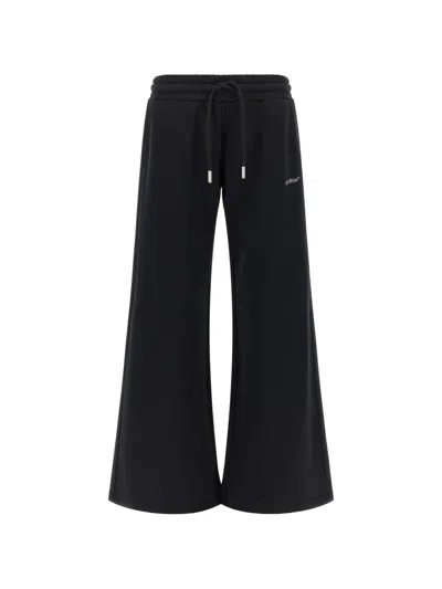 Off-white Wide-leg Cotton Sweatpants With Drawstring Waistband In Black