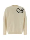 Off-white Ribbed Collar And Cuffs Knit Sweater In Neutral