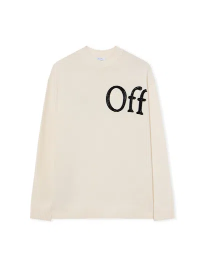 Off-white Bookish Shared Logo Knit Crewneck In Ivory Black