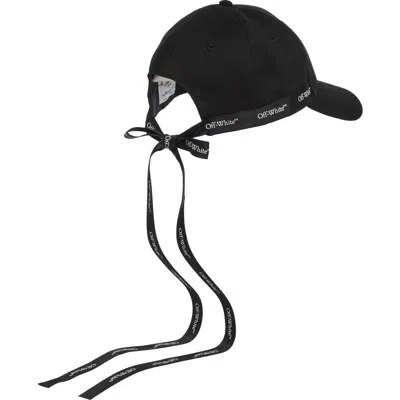 Off-white Bookish Tie Back Baseball Cap In Black