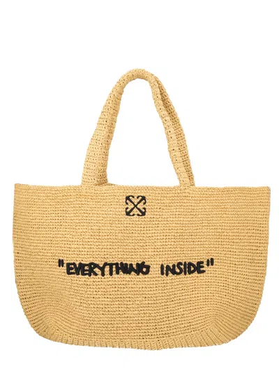 OFF-WHITE BORSA TOTE IN RAFIA CON RICAMO