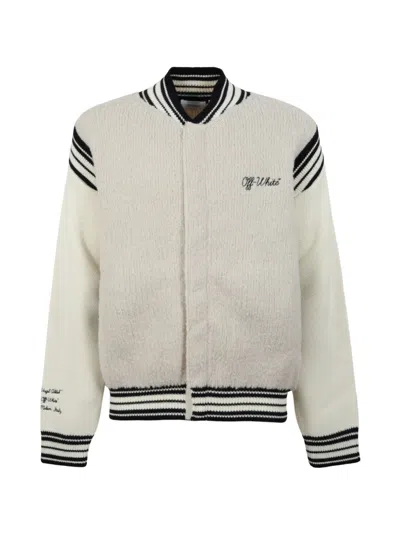 Off-white Bouclé Varsity Jacket In Gray
