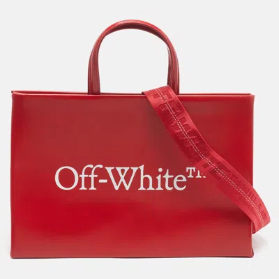 Pre-owned Off-white Box Red/white Glossy Leather Tote