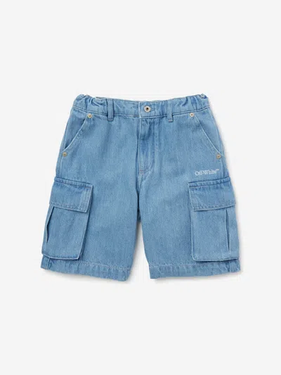 Off-white Kids'  Boys Diag Sketch Denim Cargo Shorts In Blue