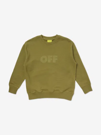 Off-white Kids'  Boys Garment Dyed Crewneck Sweatshirt In Green