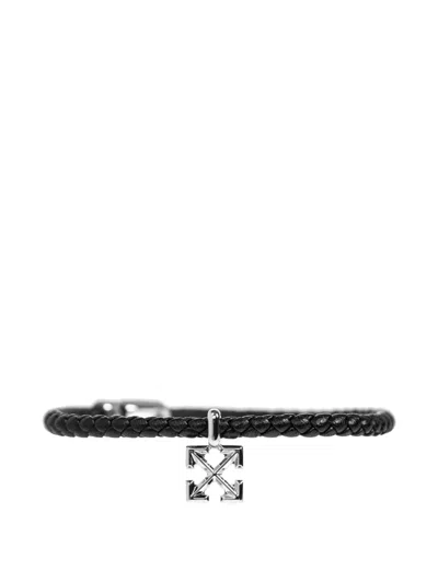 Off-white Braided Leather Arrows Bracelet In Black