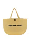 Off-white Jitney Beach Bag Rectangular Woven Handles In Yellow