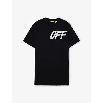 Off-white Kids' Brand-print Cotton T-shirt 12-16 Years Black In Blue