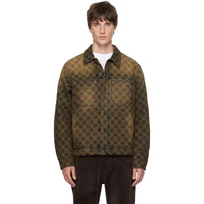 Off-white Mens Dirty Black Jacquard Relaxed-fit Denim Jacket In Green