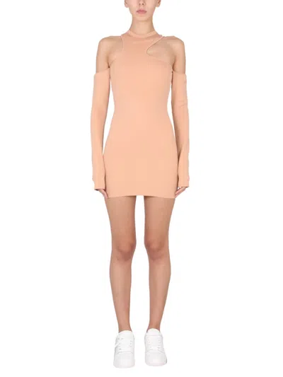 Off-white Brown Round Neck Mini Dress